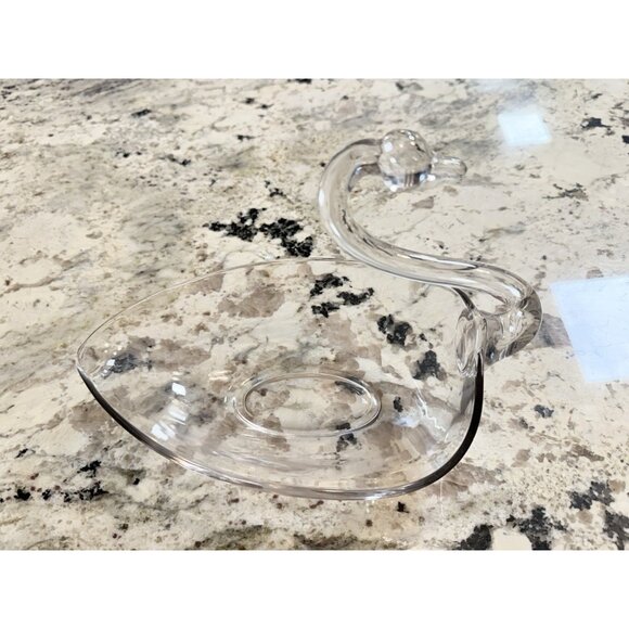Vtg 1950s Duncan & Miller Clear Glass Swan Bowl Dish Lg Retro Centerpiece Read - Picture 10 of 13